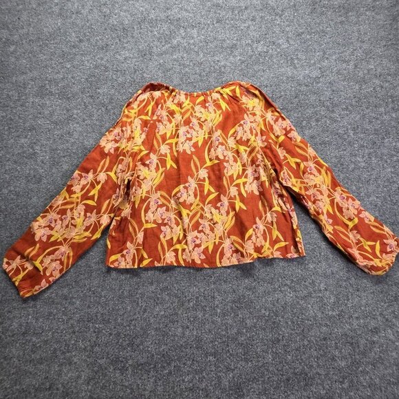 Rachel Zoe Blouse Womens Medium Floral Long Sleeve Boho Top Linen - Picture 7 of 8